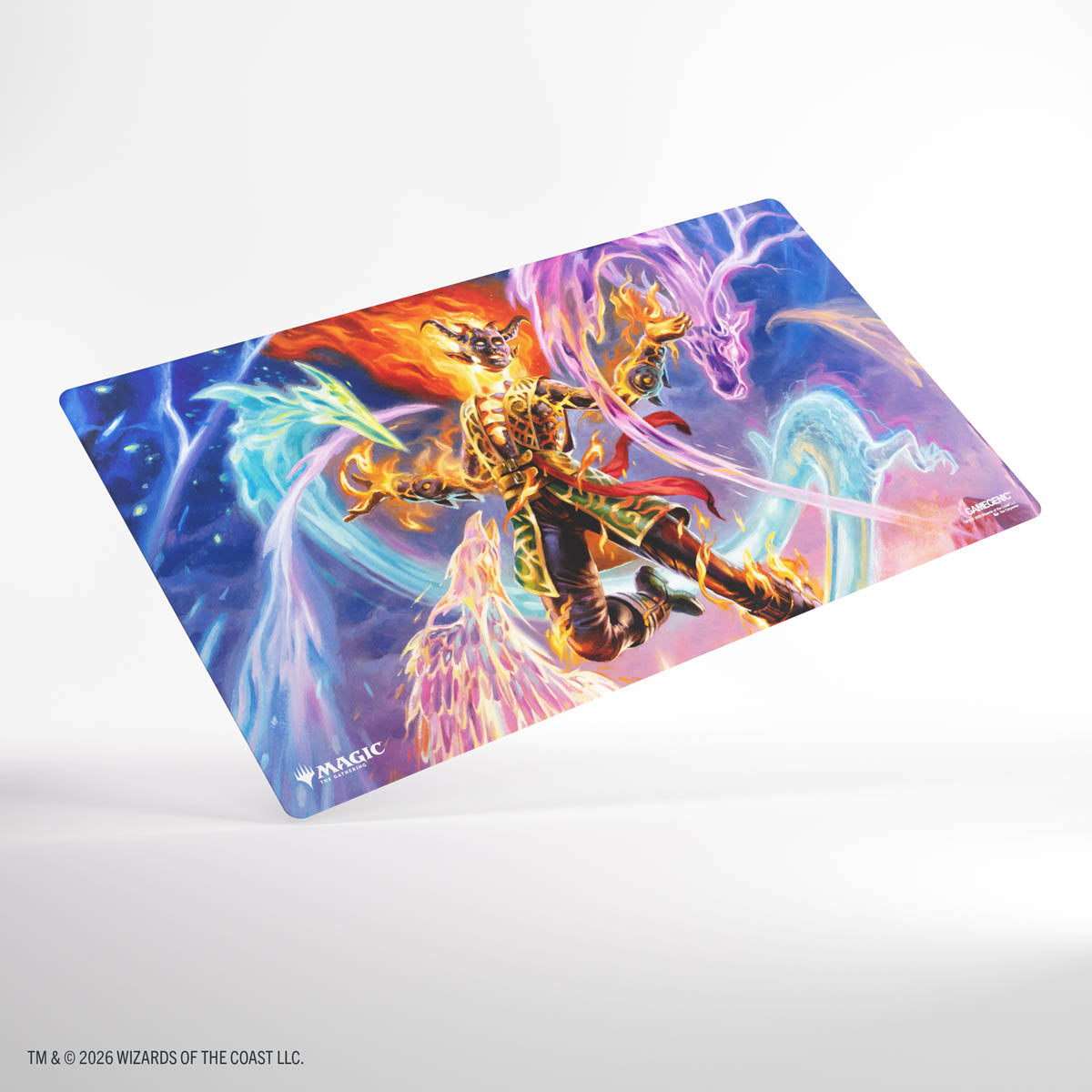 Gamegenic Prime Playmat: Lorwyn Eclipsed - Ashling, the Limitless - Colorful gaming playmat featuring a fiery warrior with glowing weapons against a vivid mystical background.