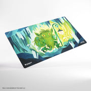 Gamegenic Prime Playmat: Lorwyn Eclipsed - Mutable Explorer - Rectangular gaming playmat with vivid green and blue hues, featuring a mystical creature with glowing eyes surrounded by.