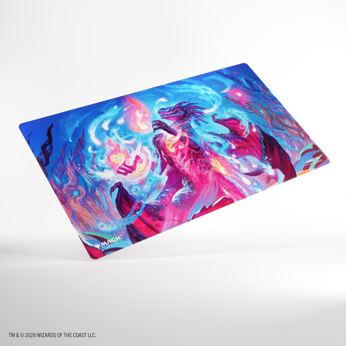 Gamegenic Shiny Playmat: Secrets of Strixhaven - Prismari, the Inspiration (PREORDER) - Rectangular playmat with vibrant blue and purple hues featuring a fiery mage surrounded by magical flames and swirling.