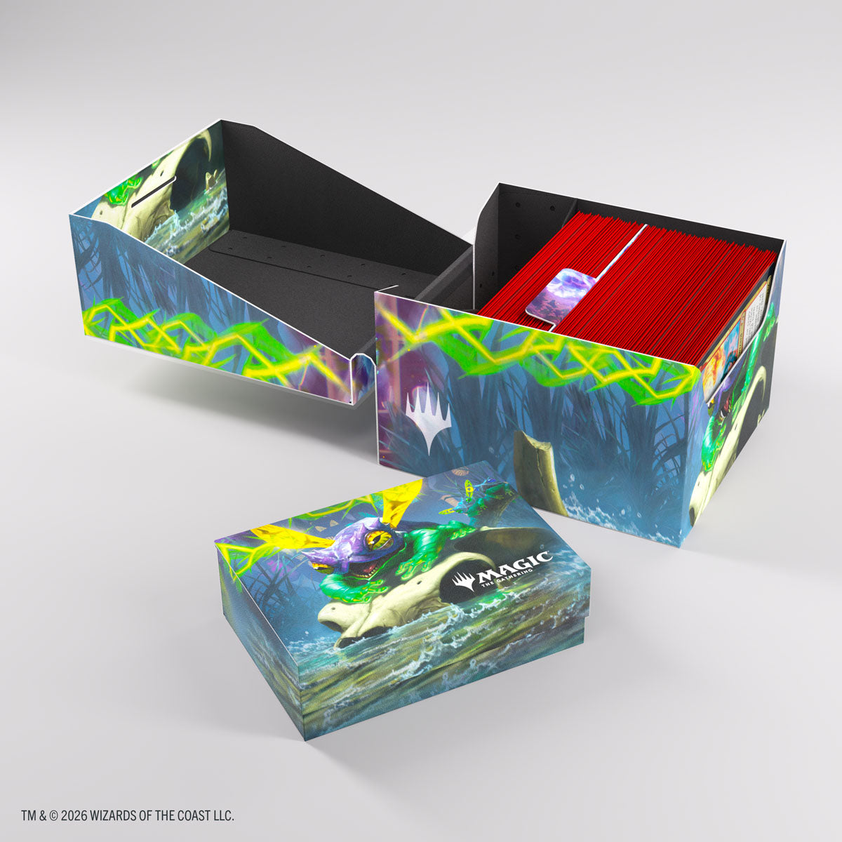 Gamegenic Soft Crate 100+ XL: Secrets of Strixhaven - Bogwater Lumaret/Dina, Essence Brewer (PREORDER) - Rectangular soft crate with vibrant Bogwater Lumaret-themed artwork, featuring fantasy swamp imagery and neon green.