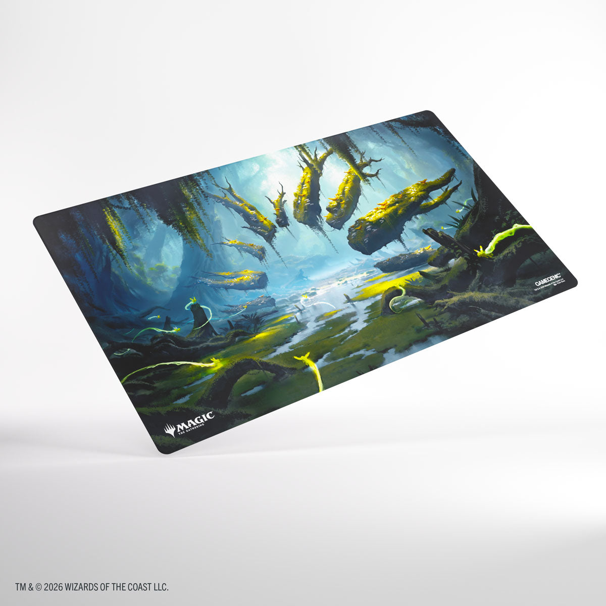 Gamegenic Prime Playmat: Secrets of Strixhaven - Deathcap Glade (PREORDER) - Rectangular gaming playmat with vibrant fantasy artwork of a mystical forest glade, featuring glowing green fungi and blue.