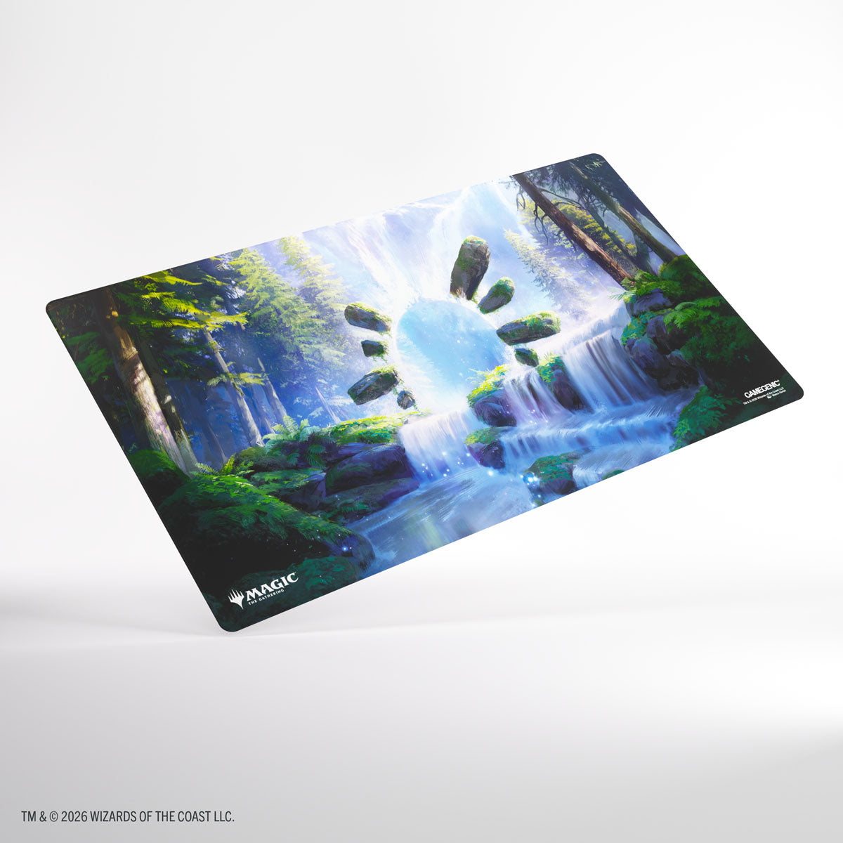 Gamegenic Prime Playmat: Secrets of Strixhaven - Dreamroot Cascade (PREORDER) - Rectangular playmat with vibrant fantasy artwork of a glowing stone arch, cascading waterfall, and lush forest in blue and.