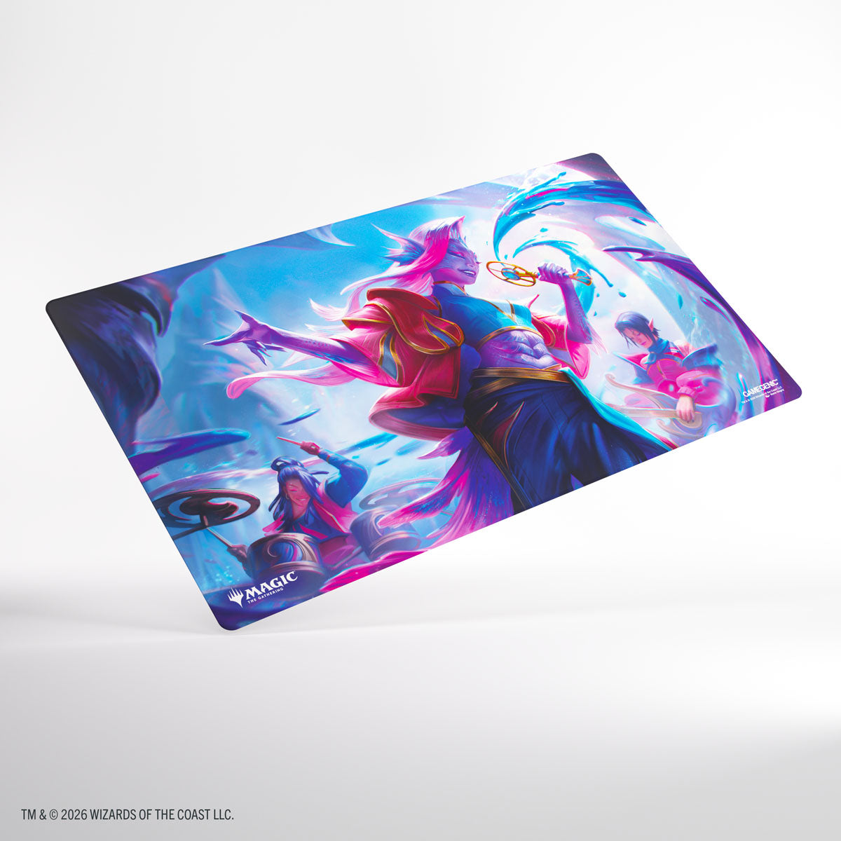 Gamegenic Prime Playmat: Secrets of Strixhaven - Harmonized Trio (PREORDER) - Colorful gaming playmat with vibrant fantasy characters in dynamic poses, featuring blues, pinks, and purples.