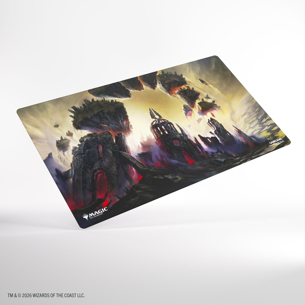 Gamegenic Prime Playmat: Secrets of Strixhaven - Shattered Sanctum (PREORDER) - Rectangular playmat featuring dark, shattered gothic architecture with glowing red cracks and a fiery, magical sky backdrop.