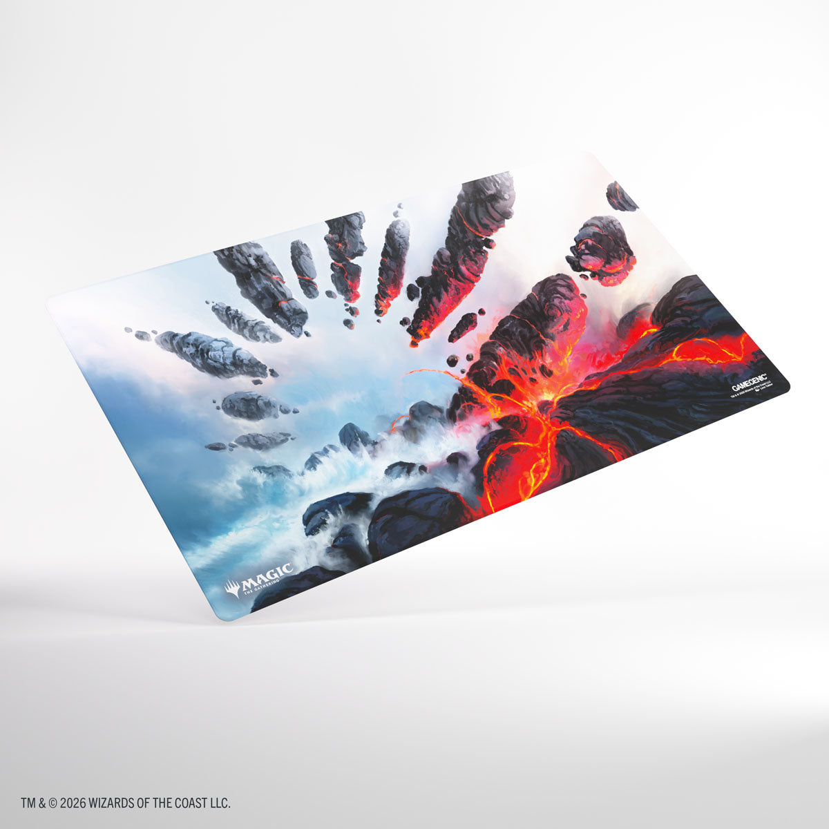 Gamegenic Prime Playmat: Secrets of Strixhaven - Stormcarved Coast (PREORDER) - Rectangular playmat with vivid artwork showing cracked volcanic rock emitting red lava on the right and icy blue shards on.