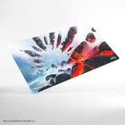 Gamegenic Prime Playmat: Secrets of Strixhaven - Stormcarved Coast (PREORDER) - Rectangular playmat with vivid artwork showing cracked volcanic rock emitting red lava on the right and icy blue shards on.