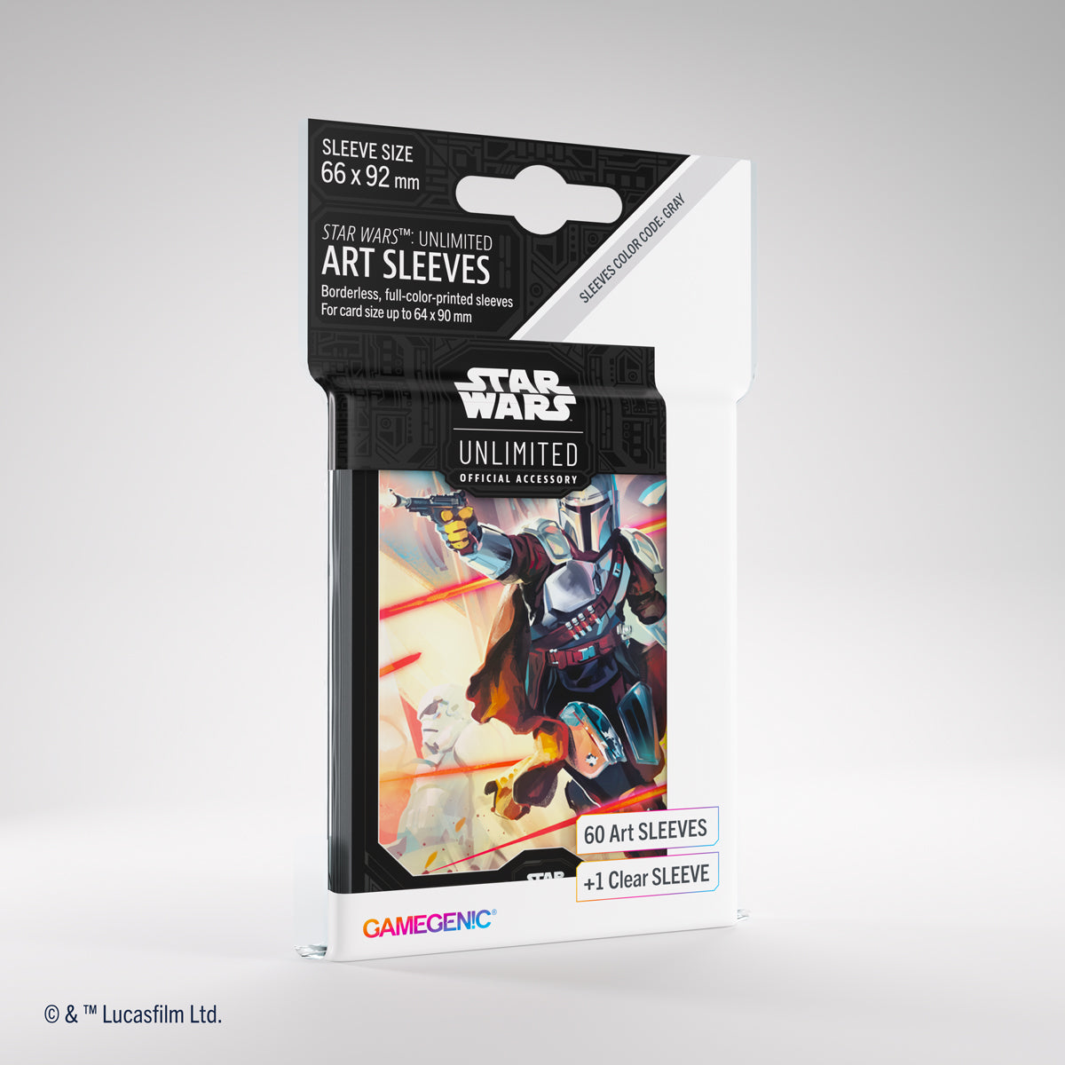 Star Wars: Unlimited Art Sleeves - Mandalorian - Card sleeves featuring Mandalorian character art with vibrant colors, 60-pack in clear plastic packaging.