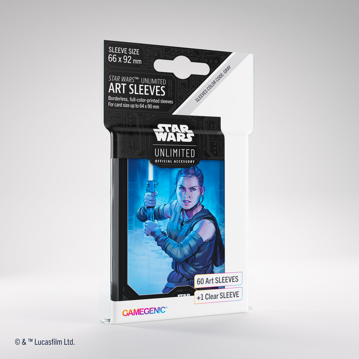 Star Wars: Unlimited Art Sleeves - Rey - Pack of 60 rectangular card sleeves featuring Rey from Star Wars with blue and black tones.