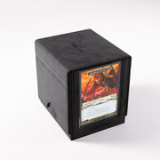 Deck Box: Sidekick PRO 100+ XL Convertible Black - Black rectangular deck box with textured surface and transparent front window showing a collectible card inside.