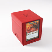 Deck Box: Sidekick PRO 100+ XL Convertible Red - Red rectangular deck box with smooth finish and transparent front window displaying a card inside.