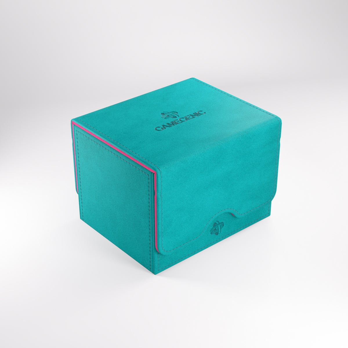 Gamegenic: Sidekick 100+ XL - Teal/Pink - Teal rectangular deck box with pink edges and a flap closure, smooth textured surface, Gamegenic logo on top.
