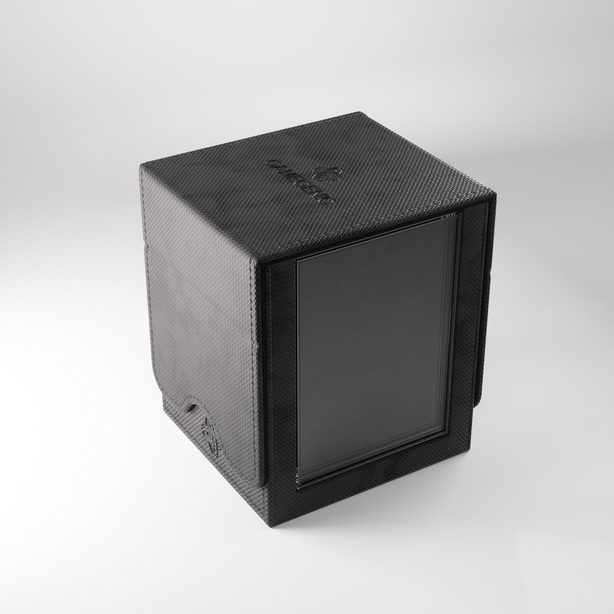 Deck Box: Squire Plus 100+ XL Convertible - Black - Black rectangular deck box with smooth leather-like texture and a clear front window panel.