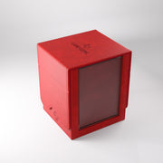 Deck Box: Squire Plus 100+ XL Convertible - Red - Red faux leather deck box with a clear window on the front and compact rectangular shape.
