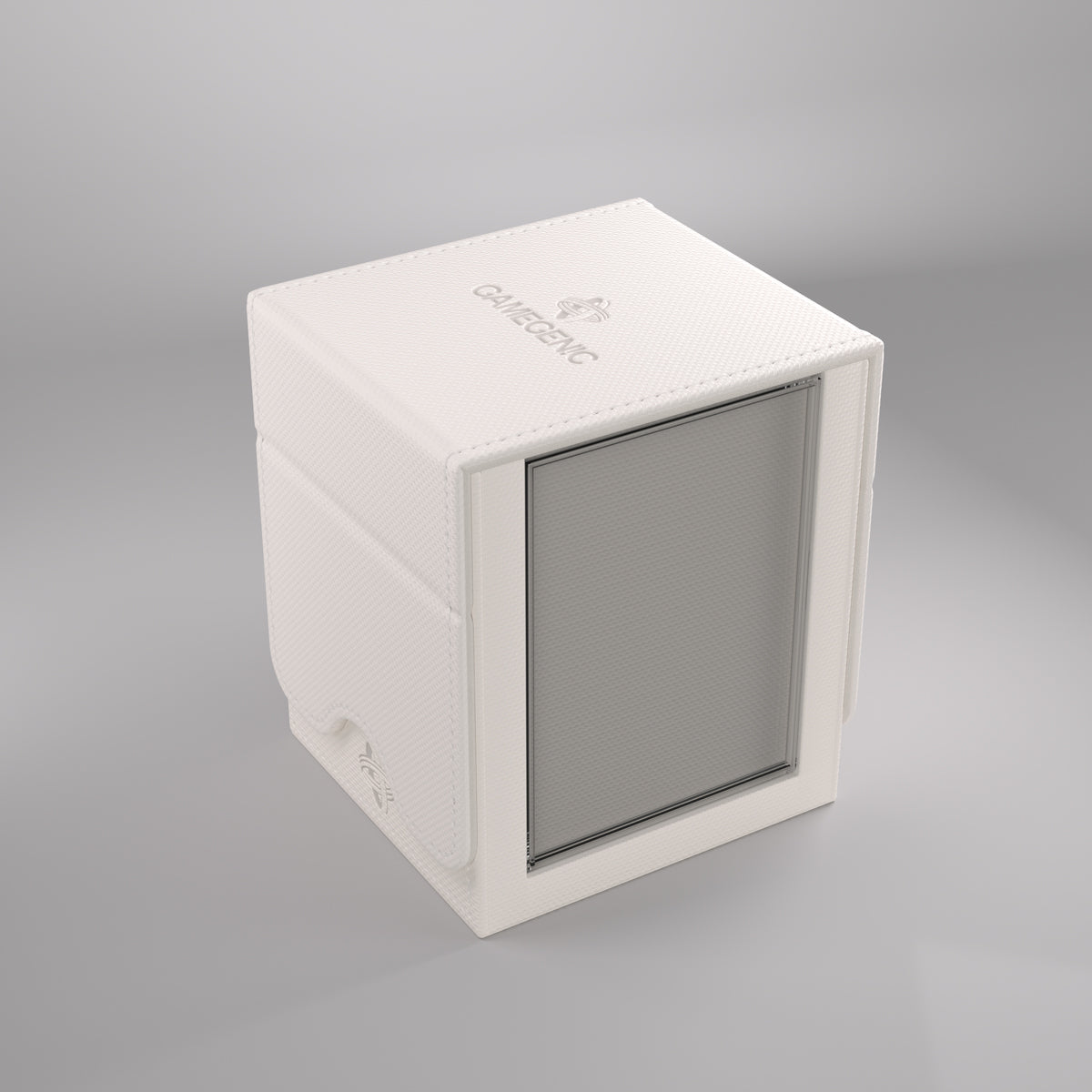 Deck Box: Squire Plus 100+ XL Convertible - White - White rectangular deck box with a grey front panel and subtle embossed logo on top.
