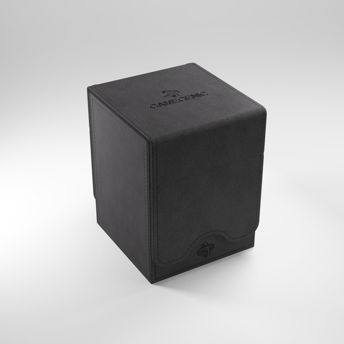 Gamegenic Squire 100+ XL - Black - Black rectangular deck box with textured surface and embossed Gamegenic logo on top.