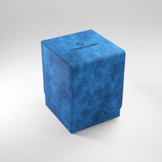 Gamegenic Squire 100+ XL - Blue - Blue suede-textured rectangular deck box with Gamegenic logo on top and front panel, designed for storing cards.