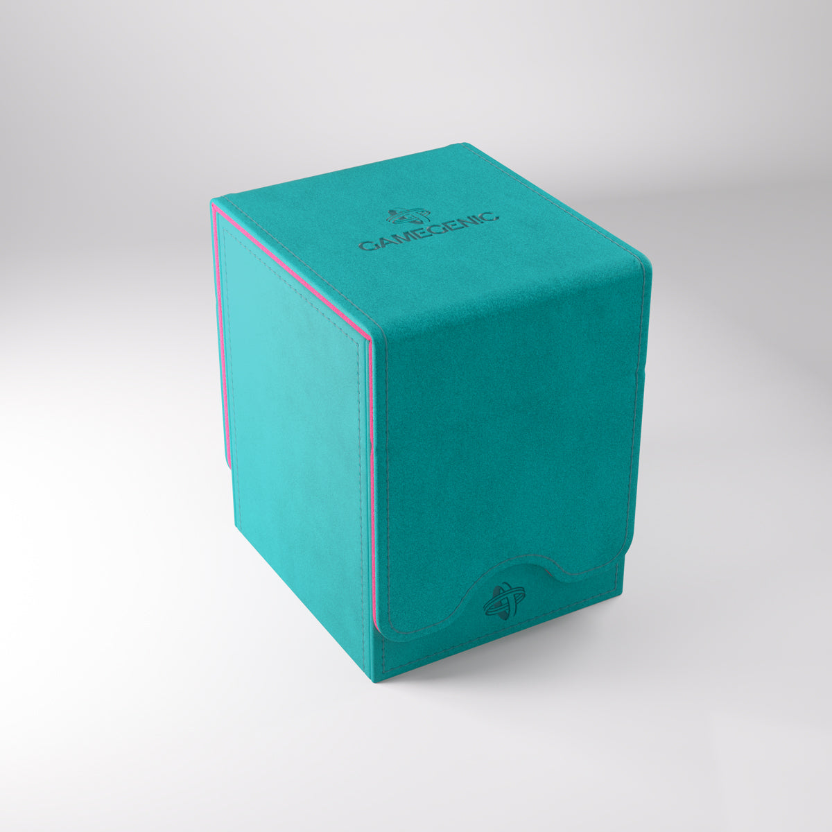 Gamegenic: Squire 100+ XL Convertible - Teal/Pink - Teal rectangular deck box with pink edges and a soft textured finish designed to hold 100+ cards.