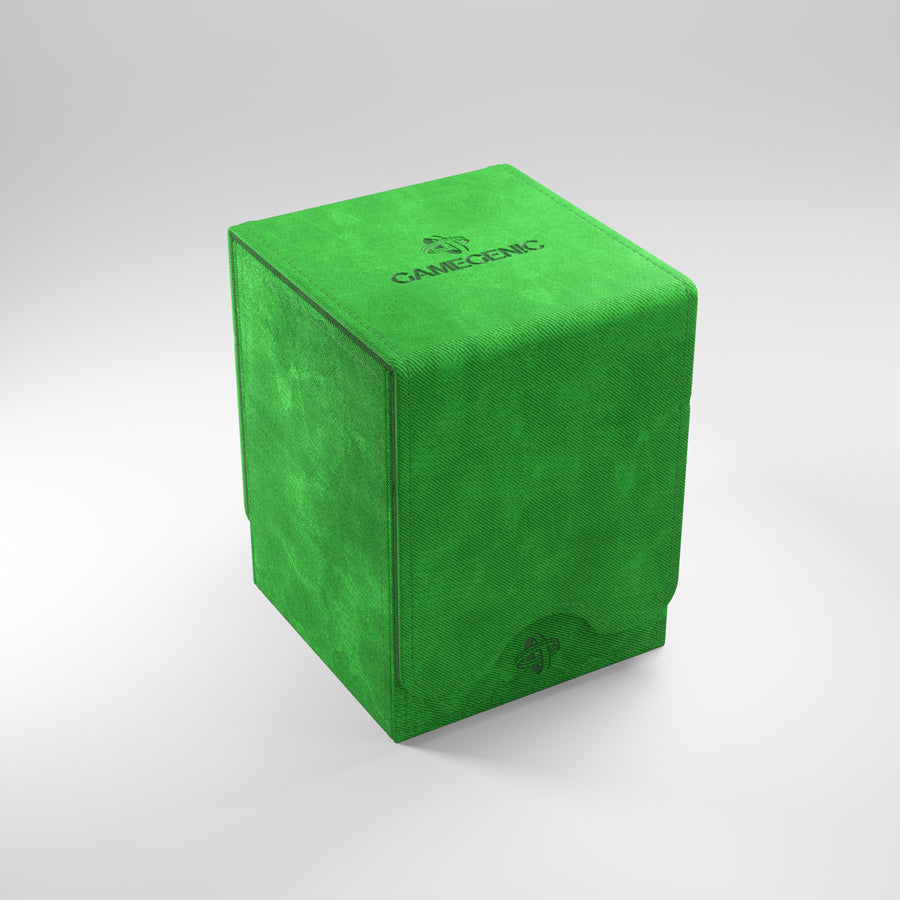 Gamegenic Squire 100+ XL - Green - Green suede-textured rectangular deck box with Gamegenic logo on top and front embossed emblem.