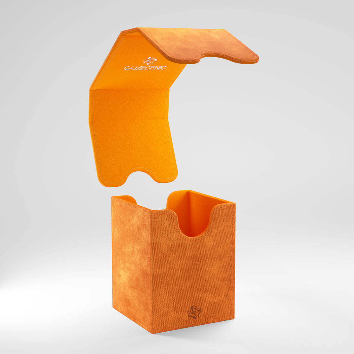 Gamegenic Squire 100+ XL - Orange - Bright orange rectangular deck box with soft-touch finish, hinged lid, and thumb notch opening designed for card storage.