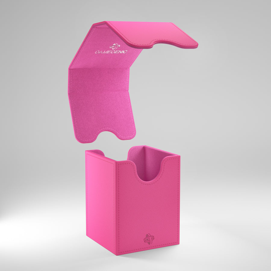 Gamegenic Squire 100+ XL - Pink - Bright pink rectangular deck box with a hinged lid designed to hold 100+ cards, featuring smooth matte finish and curved.