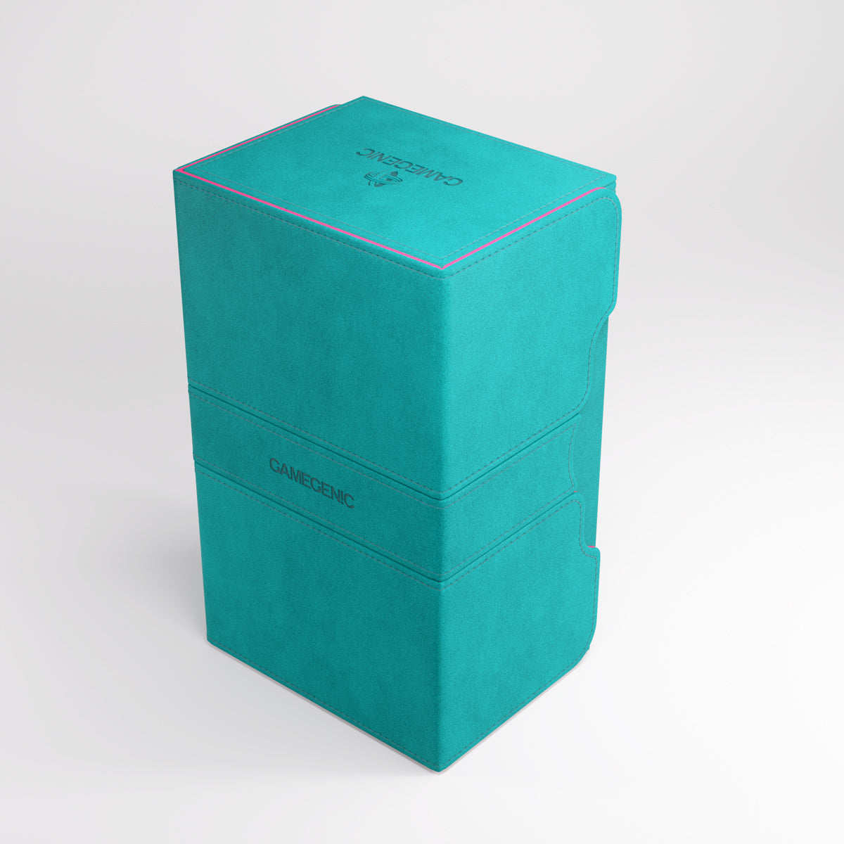Gamegenic: Stronghold 200+ XL Convertible - Teal/Pink - Teal rectangular deck box with pink accent edges and Gamegenic logo, tall and sturdy design.