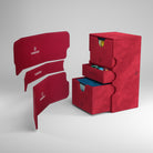 Gamegenic Stronghold 200+ XL Deck Box - Red - Red Gamegenic Stronghold 200+ XL deck box with two drawers and three red dividers shown separately.