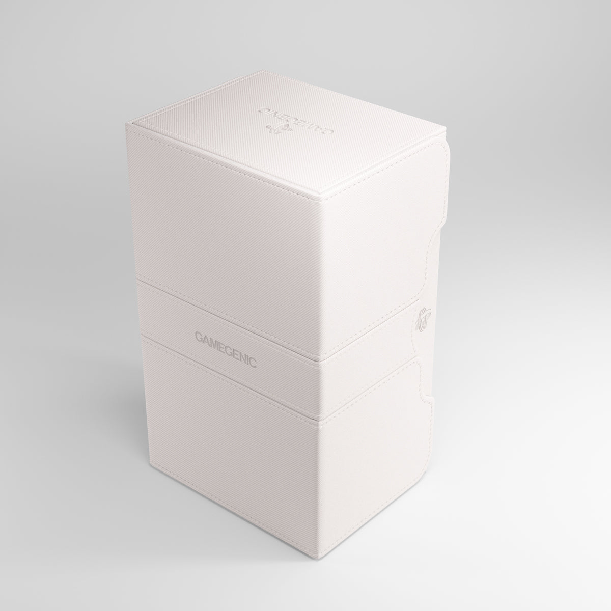 Gamegenic Stronghold 200+ XL Deck Box - White - Tall rectangular white deck box with a smooth matte finish and subtle embossed logo on top.