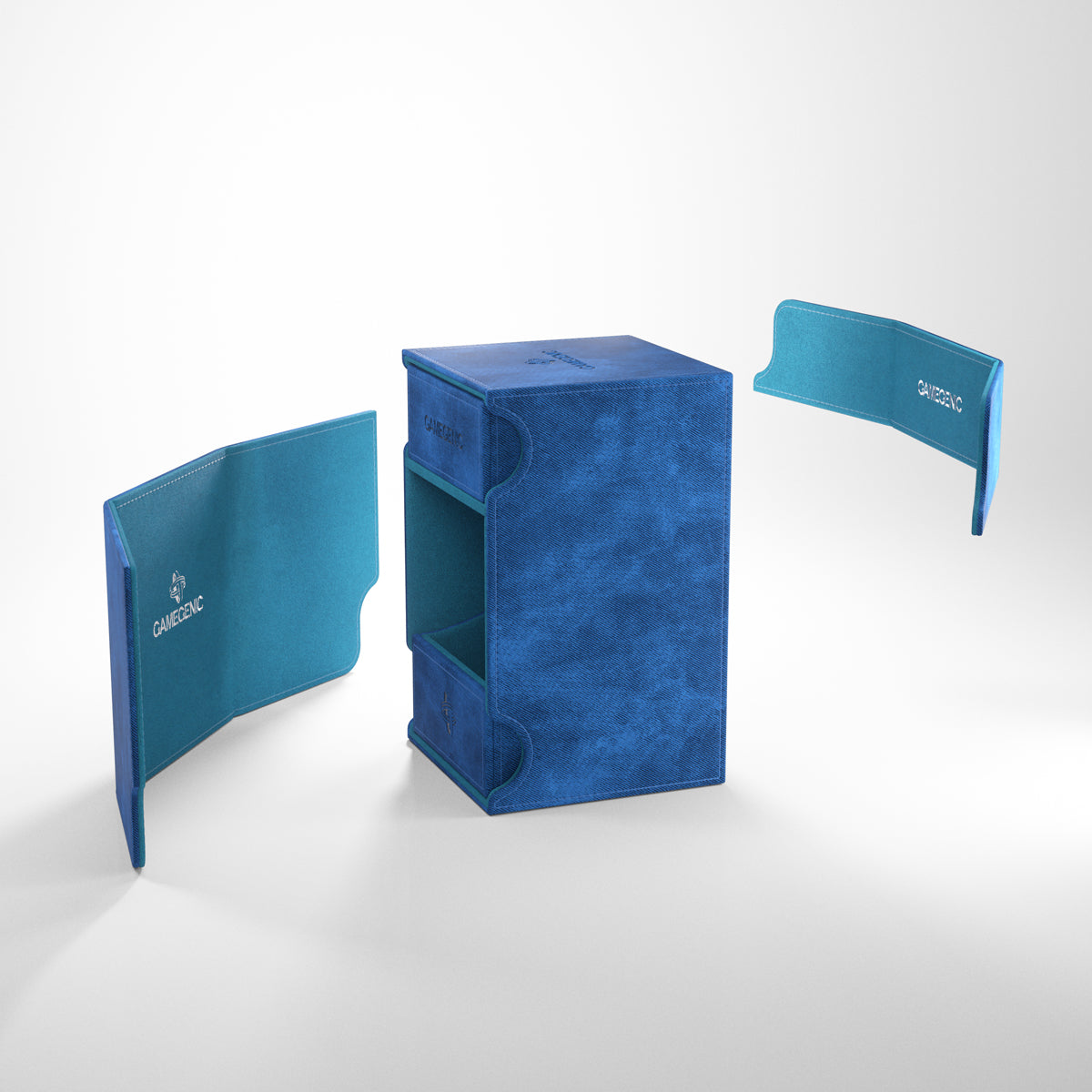Gamegenic Watchtower 100+ XL Deck Box - Blue - Blue Gamegenic Watchtower 100+ XL Deck Box with textured finish and open compartments.