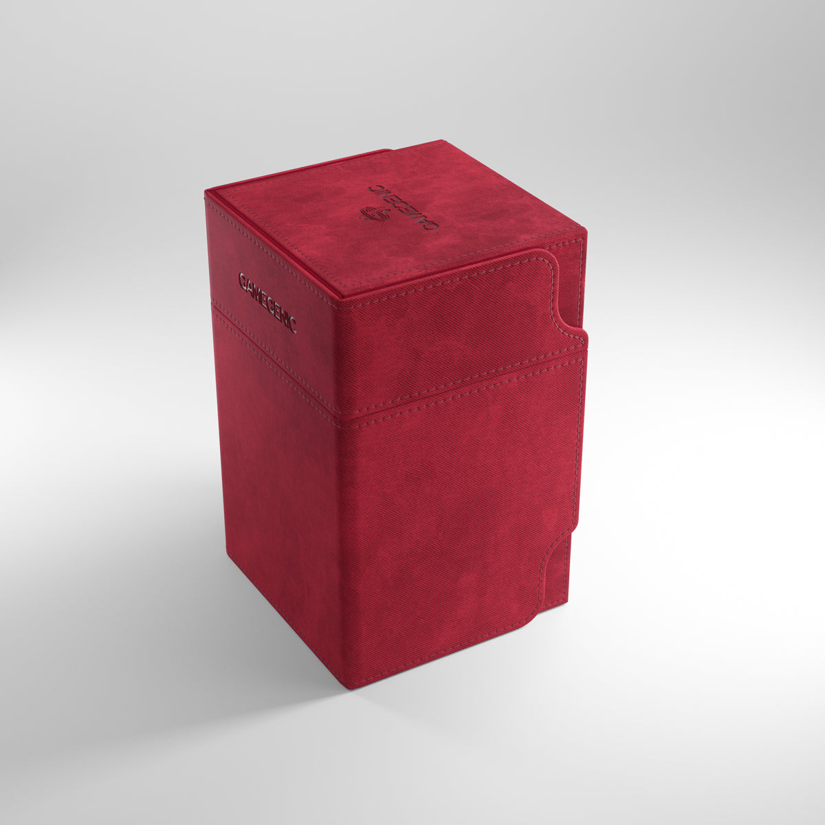 Gamegenic Watchtower 100+ XL Deck Box - Red - Red faux leather deck box with embossed Gamegenic logo, designed to hold 100+ cards.