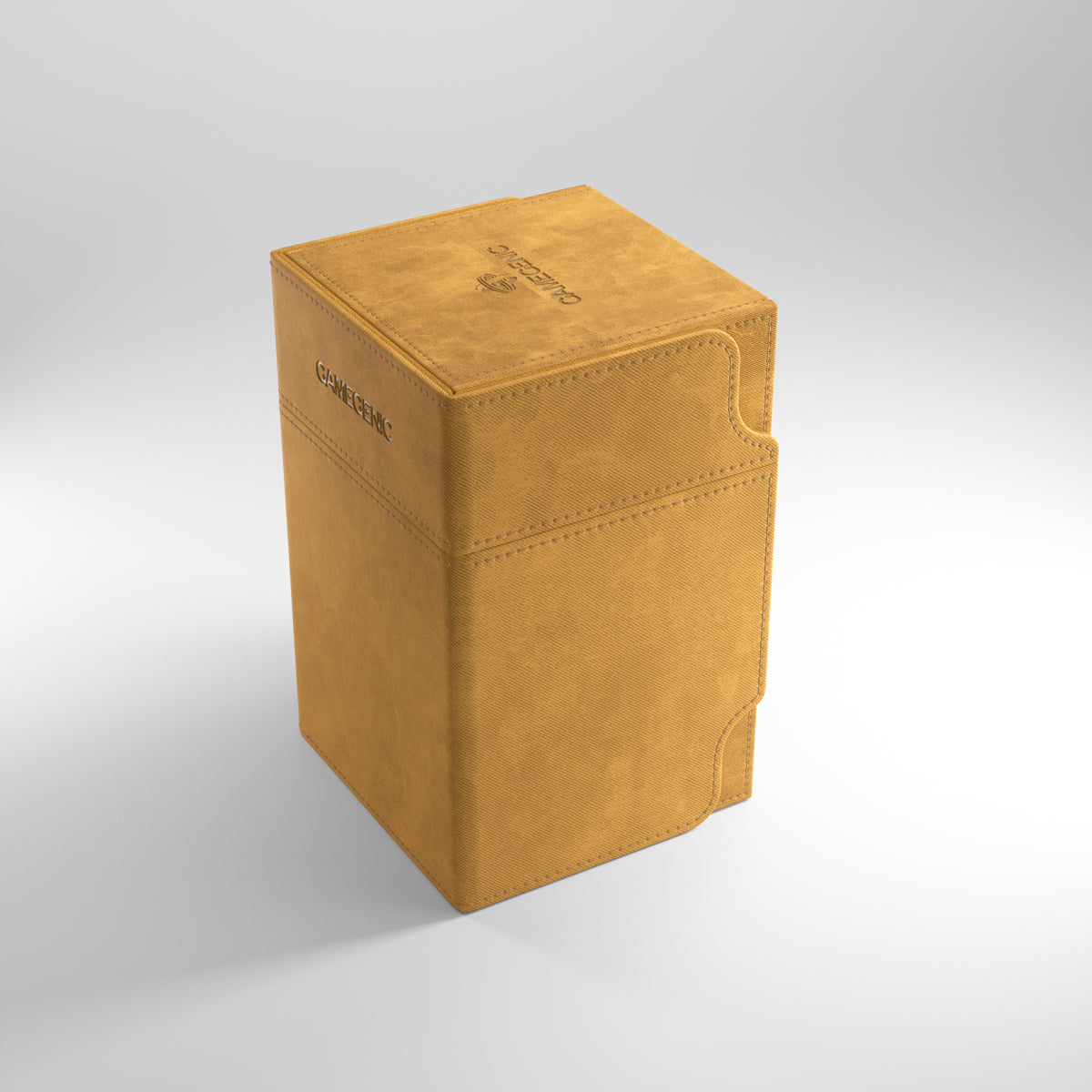Gamegenic Watchtower 100+ XL Deck Box - Sand - Tall rectangular sand-colored deck box with textured faux leather and stitched edges designed to hold 100+ cards.