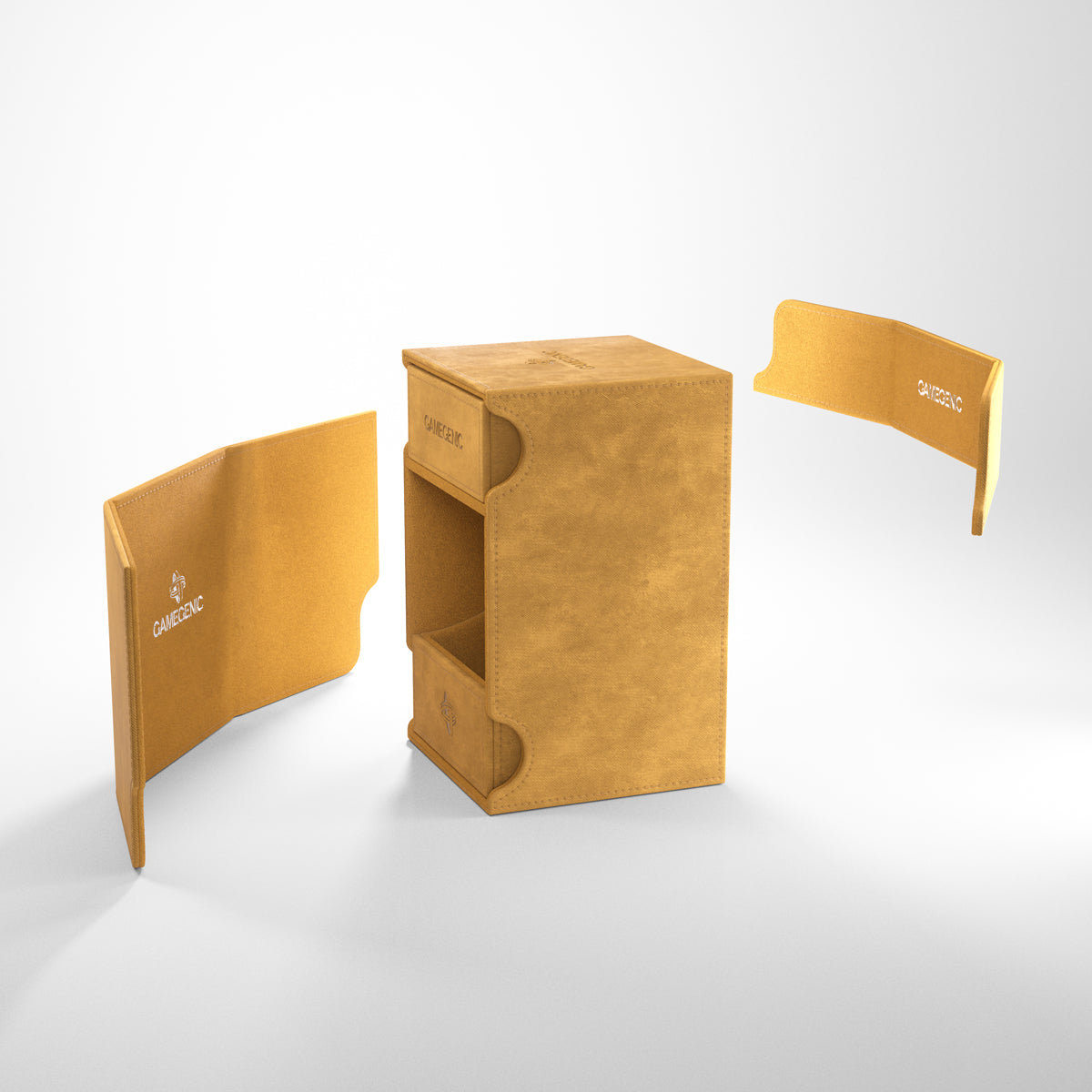 Gamegenic Watchtower 100+ XL Deck Box - Sand - Sand-colored rectangular deck box with textured finish and two removable side panels for card storage.