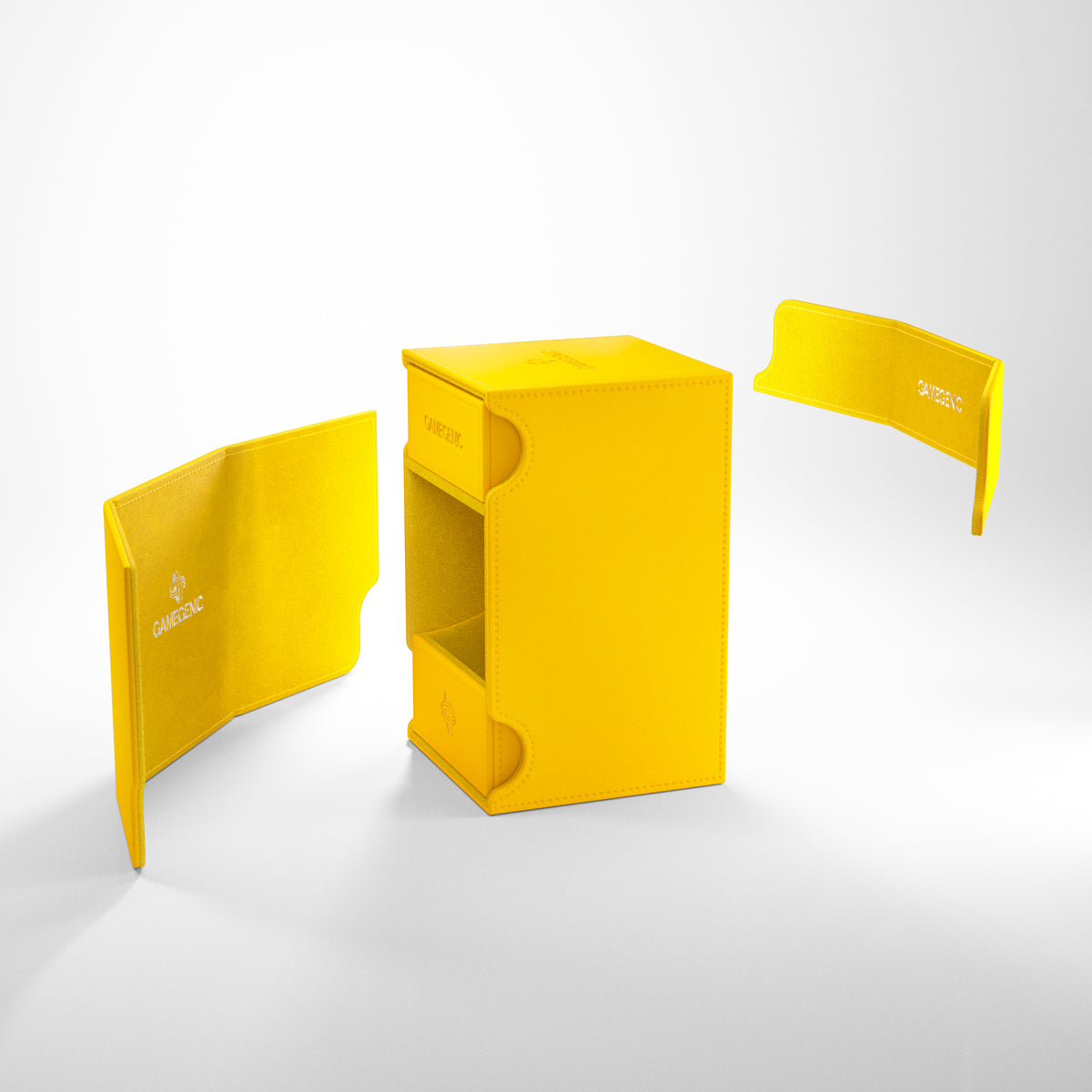 Gamegenic Watchtower 100+ XL Deck Box - Yellow - Bright yellow rectangular deck box with removable side panels and Gamegenic logo on panels.