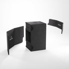 Gamegenic Watchtower 100+ XL Deck Box - Black - Black rectangular deck box with two removable black card dividers featuring white Gamegenic logos.
