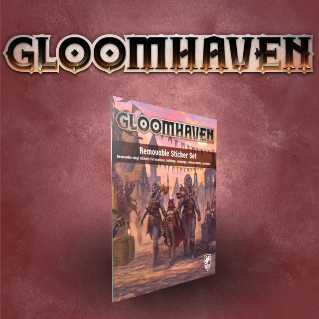 Gloomhaven, 2nd Edition: Removable Stickers - Gloomhaven 2nd Edition removable sticker set packaging with fantasy artwork of armored characters on horseback against a.