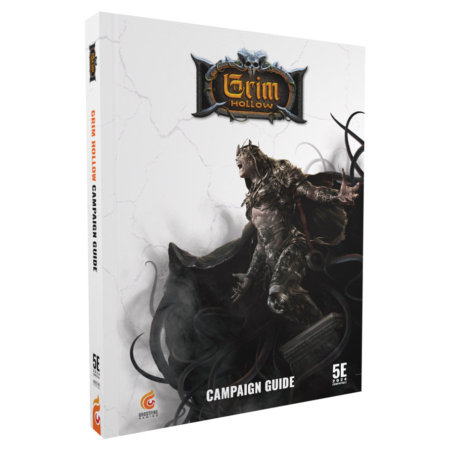 D&D 5E: Grim Hollow 2E: Campaign Guide (PREORDER) - Hardcover book with dark fantasy cover art featuring an armored warrior and the title Grim Hollow Campaign Guide.