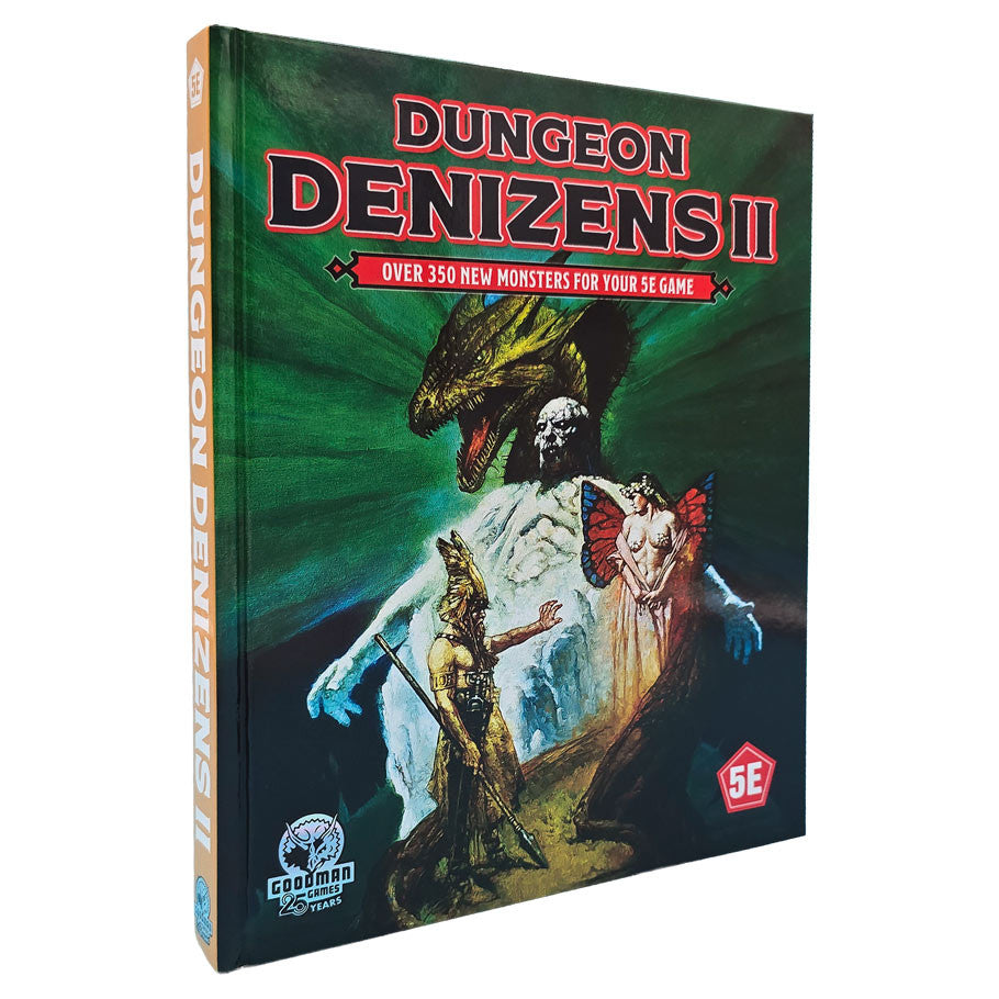 D&D 5E: Fifth Edition Fantasy: Dungeon Denizens 2 (PREORDER) - Dark green hardcover book titled Dungeon Denizens II with fantasy monsters and red text on front cover.