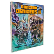 Dungeon Crawl Classics: Dungeon Denizens 2 (PREORDER) - Colorful RPG book cover featuring a tentacled monster, armored warrior, and glowing blue spirit against a dark fantasy.