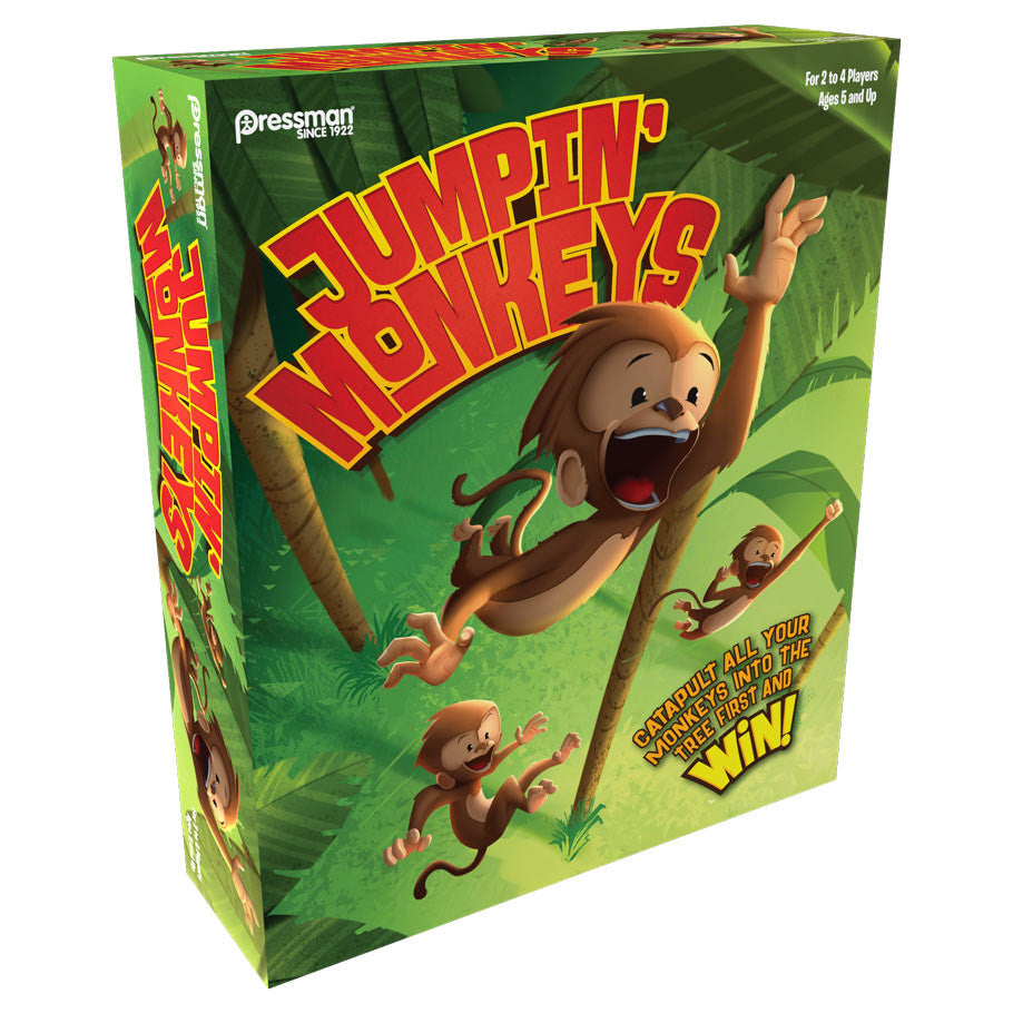Jumpin' Monkeys (Refresh) (PREORDER) - Bright green box featuring animated monkeys swinging on vines with bold red and yellow "Jumpin' Monkeys" title.