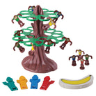 Jumpin' Monkeys (Refresh) (PREORDER) - Brown plastic monkey tree with green circular branches, colorful monkey figures, multicolored plastic clips, and a.