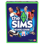 The Sims Board Game - The Sims Board Game box with cartoon characters, blue background, and green border, designed for 3-5 players aged 10+.
