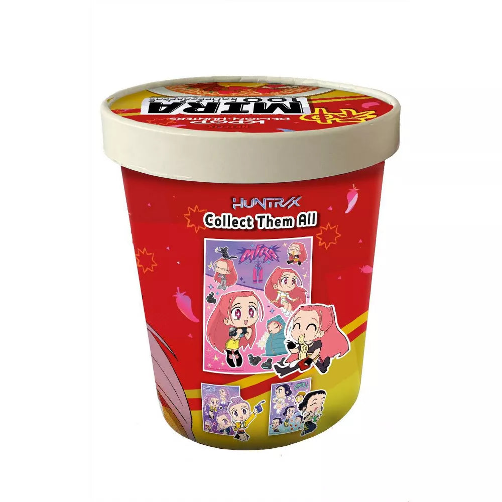 K-Pop Demon Hunters Puzzle - Ramen Mira 100 Pieces (PREORDER) - Colorful red and yellow cylindrical puzzle tub featuring K-Pop Demon Hunters ramen-themed artwork with chibi characters and.