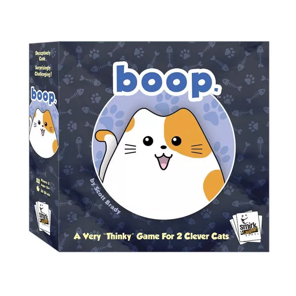 boop. - Square game box with dark blue background featuring a happy calico cat face and white text "boop.".