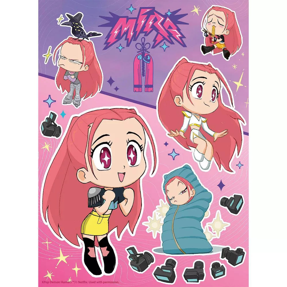 K-Pop Demon Hunters Puzzle - Ramen Mira 100 Pieces (PREORDER) - K-Pop Demon Hunters puzzle featuring chibi Ramen Mira with pink hair and various poses on a purple background, 100 pieces.