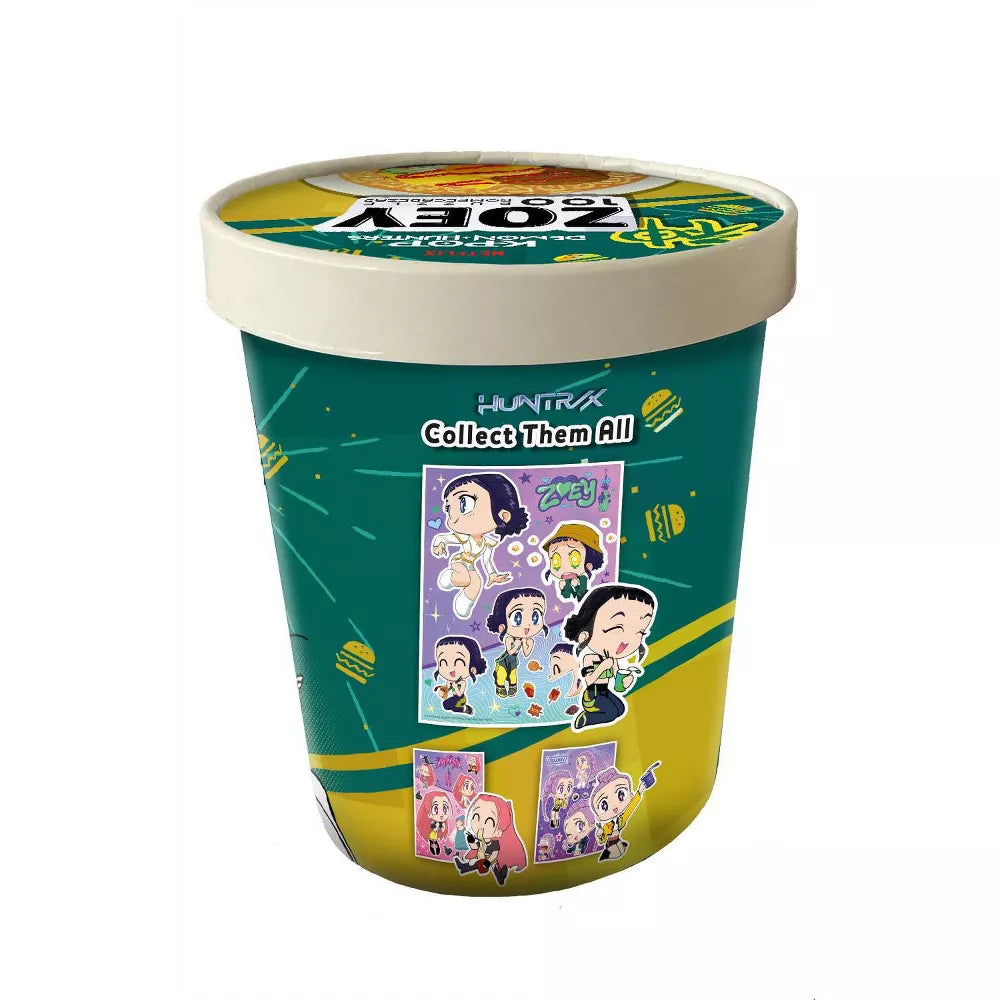 K-Pop Demon Hunters Puzzle - Ramen Zoey 100 Pieces (PREORDER) - Green and yellow Ramen Zoey puzzle container with cartoon K-Pop demon hunter characters and 100-piece label.