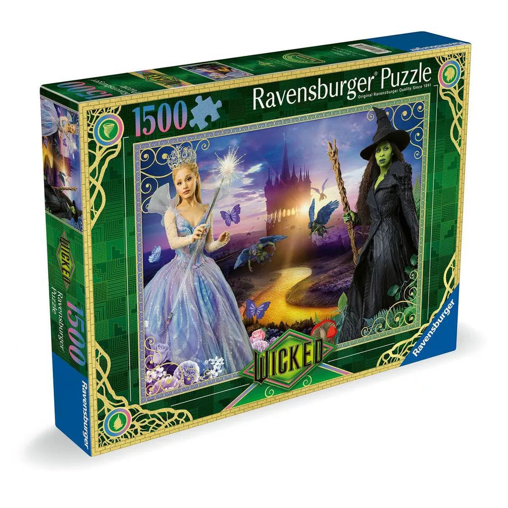 Puzzle: Wicked Act II 1500 Piece (PREORDER) - 1500-piece Ravensburger puzzle box featuring colorful Wicked Act II artwork with two female characters in fantasy setting.