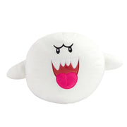 Club Mocchi Mocchi: Nintendo Boo Mega Plush (PREORDER) - Round white plush toy with angry black eyes, open mouth with sharp teeth, and pink tongue sticking out.