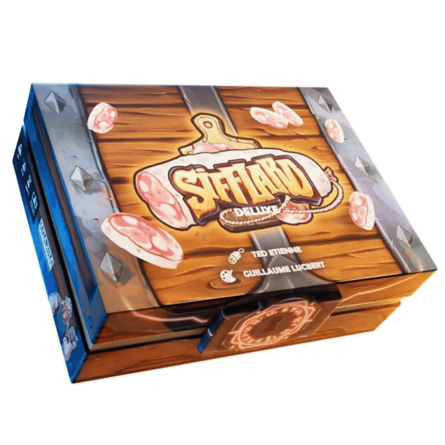 Salami: Deluxe Edition - Square board game box with wooden cutting board design and sliced salami illustrations labeled "Salami Deluxe Edition".