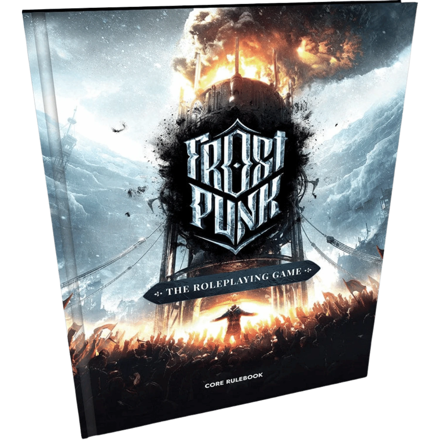 Frostpunk RPG: Core Rulebook (PREORDER) - Frostpunk RPG Core Rulebook with fiery, icy cityscape cover art and bold white title text.