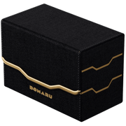 Gatherers' Tavern: Domaru Armory Collection Vertex Duo 200+ Deck Box - Obsidian (PREORDER) - Black rectangular deck box with gold angular accents and Domaru logo, textured surface, compact design.