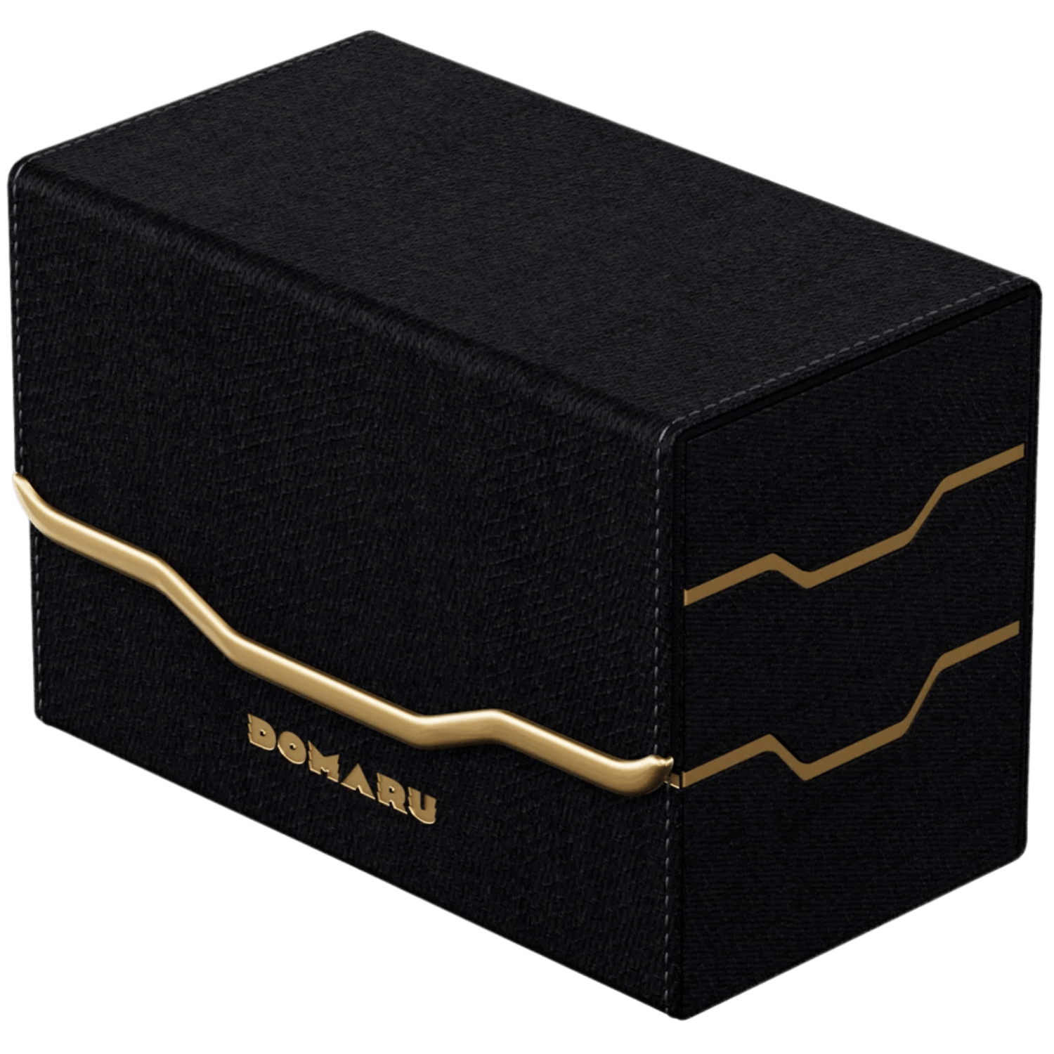 Gatherers' Tavern: Domaru Armory Collection Vertex Duo 200+ Deck Box - Obsidian (PREORDER) - Black rectangular deck box with gold angular accents and Domaru logo, textured surface, compact design.
